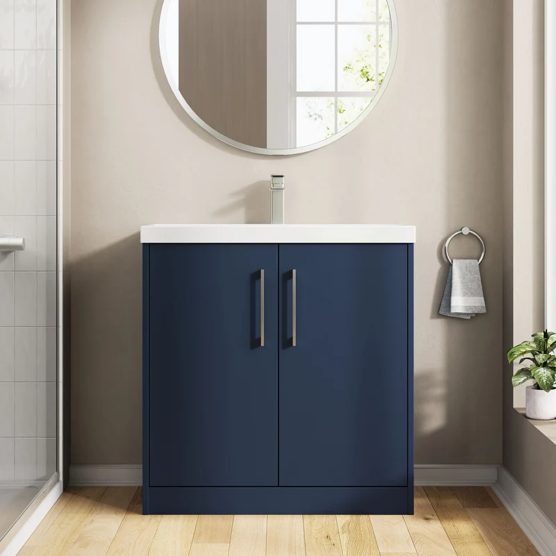 Juno 800mm Floor Standing 2 Door Vanity Unit & Thin Edge Ceramic Basin - Midnight Blue Matt