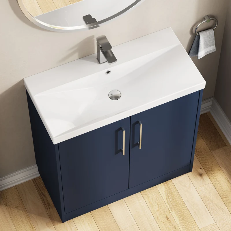Juno 800mm Floor Standing 2 Door Vanity Unit & Thin Edge Ceramic Basin - Midnight Blue Matt