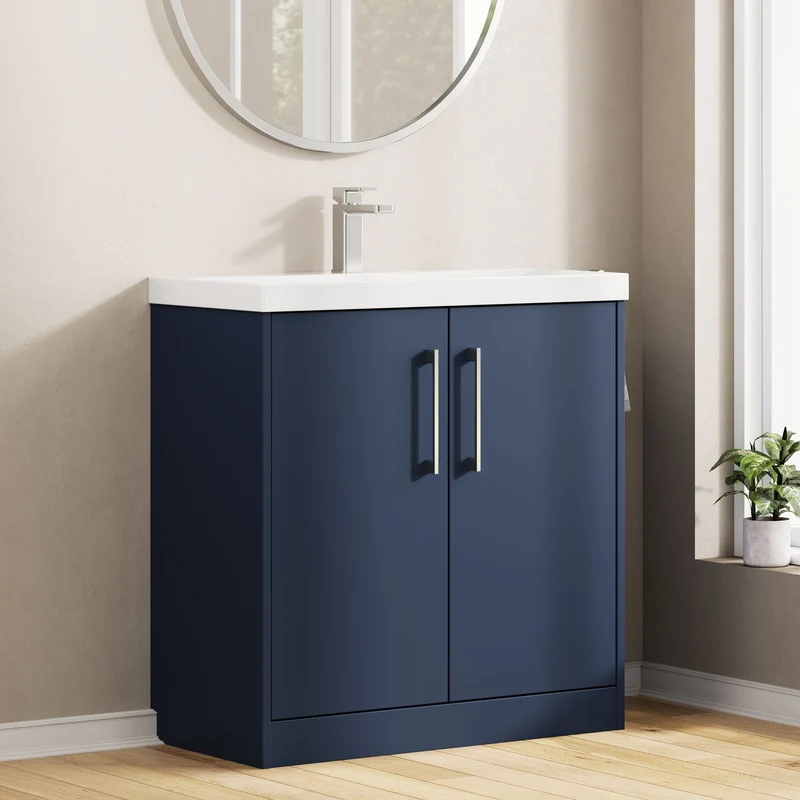 Juno 800mm Floor Standing 2 Door Vanity Unit & Thin Edge Ceramic Basin - Midnight Blue Matt