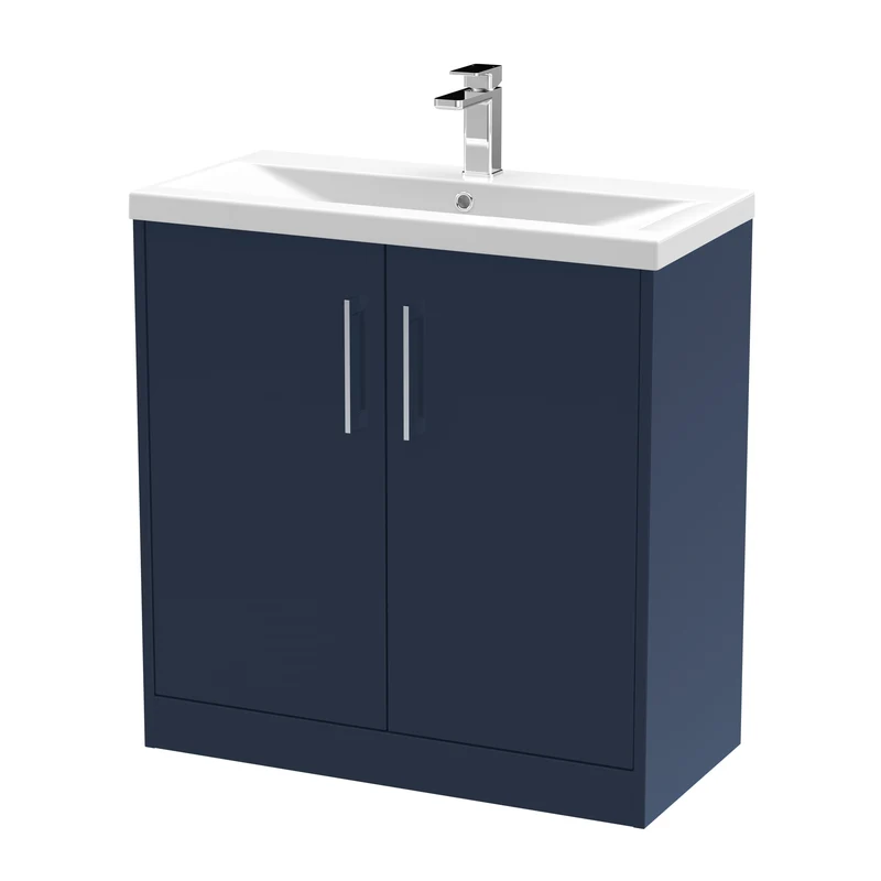 Juno 800mm Floor Standing 2 Door Vanity Unit & Mid Edge Ceramic Basin - Midnight Blue Matt