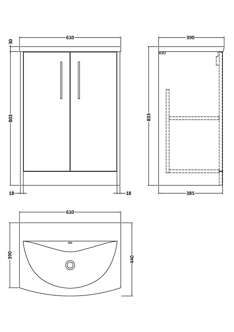 Juno 600mm Floor Standing 2 Door Vanity Unit & Curved Ceramic Basin - Midnight Blue Matt
