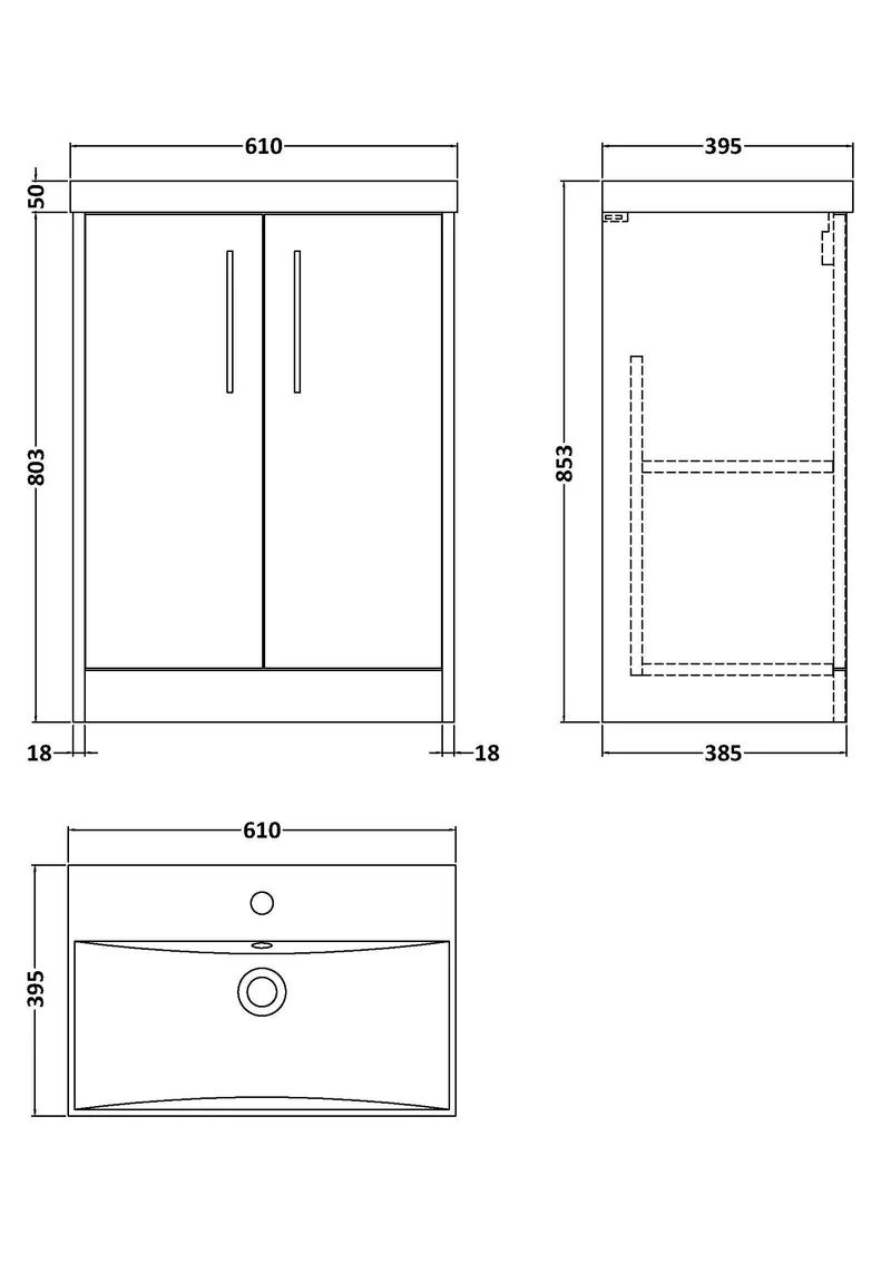 Juno 600mm Floor Standing 2 Door Vanity Unit & Thin Edge Ceramic Basin - Midnight Blue Matt