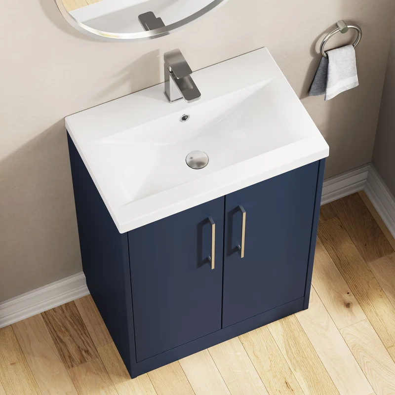 Juno 600mm Floor Standing 2 Door Vanity Unit & Mid Edge Ceramic Basin - Midnight Blue Matt