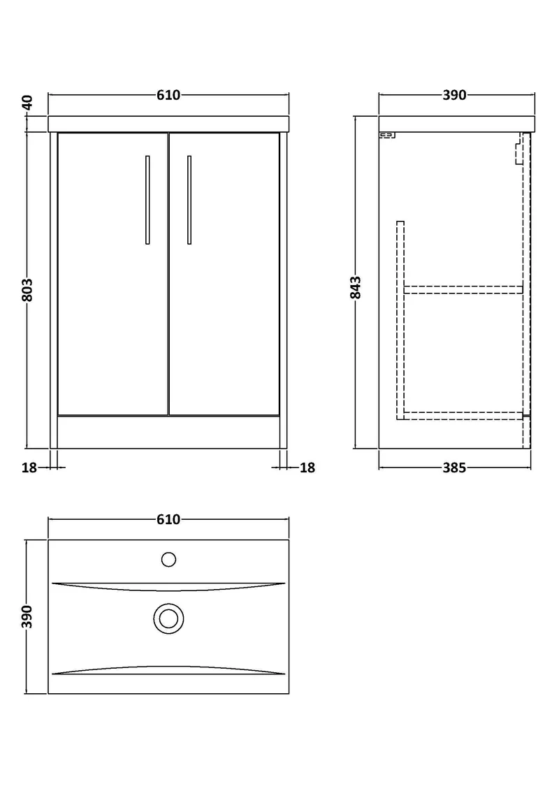 Juno 600mm Floor Standing 2 Door Vanity Unit & Mid Edge Ceramic Basin - Midnight Blue Matt