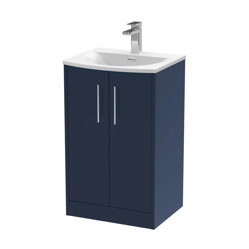 Juno 500mm Floor Standing 2 Door Vanity Unit & Curved Ceramic Basin - Midnight Blue Matt