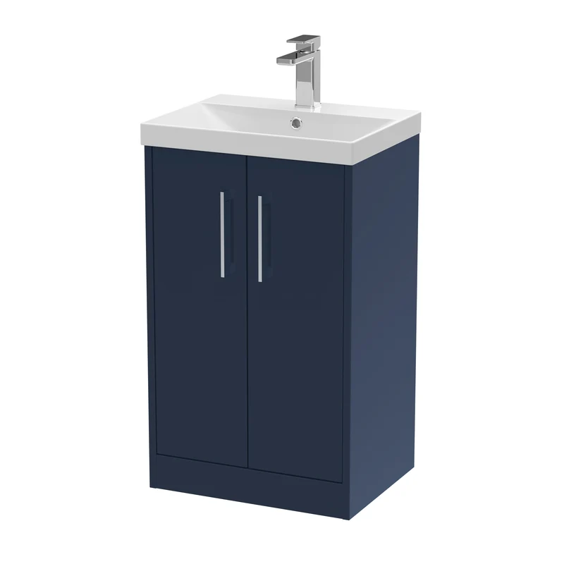 Juno 500mm Floor Standing 2 Door Vanity Unit & Thin Edge Ceramic Basin - Midnight Blue Matt