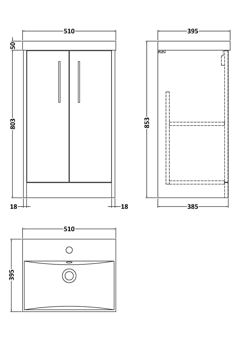 Juno 500mm Floor Standing 2 Door Vanity Unit & Thin Edge Ceramic Basin - Midnight Blue Matt