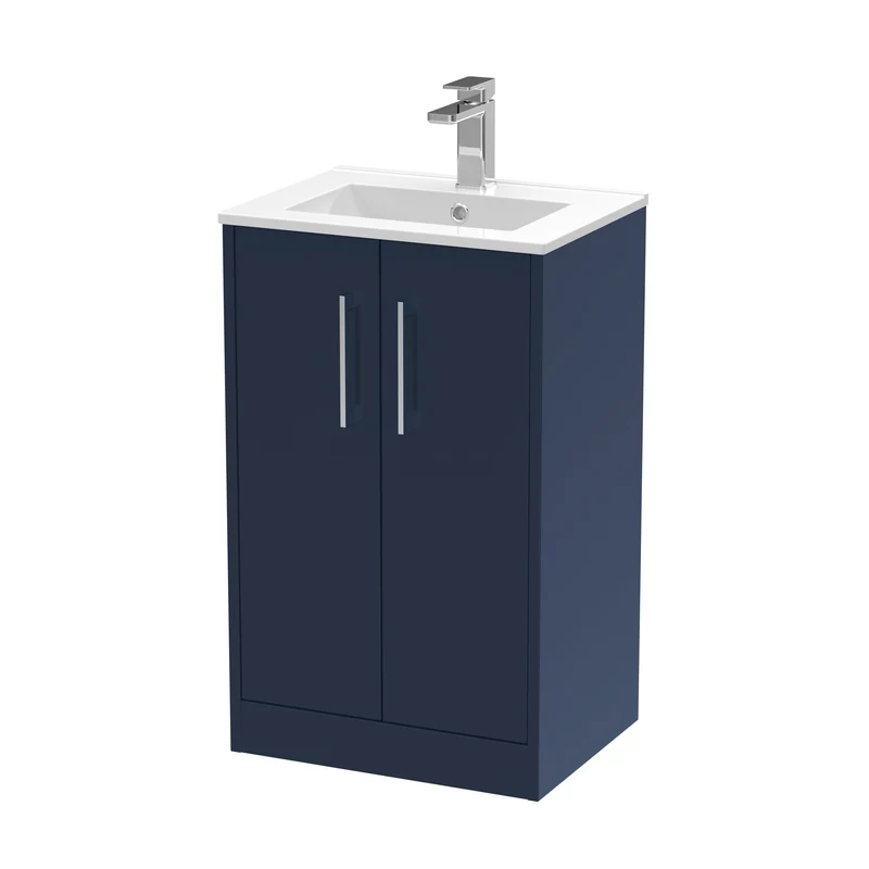Juno 500mm Floor Standing 2 Door Vanity Unit & Minimalist Ceramic Basin - Midnight Blue Matt