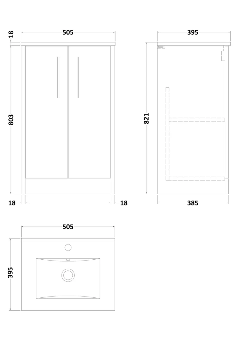 Juno 500mm Floor Standing 2 Door Vanity Unit & Minimalist Ceramic Basin - Midnight Blue Matt