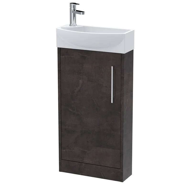 Juno Compact Floor Standing 440mm Vanity Unit With Right Hand Ceramic Basin - Metallic Slate Matt