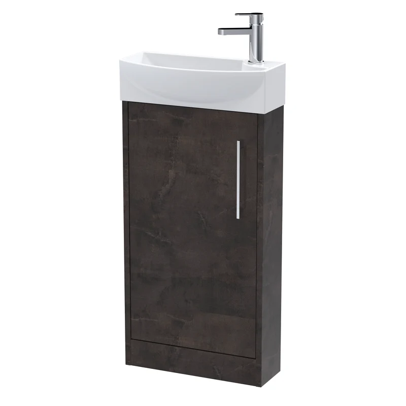 Juno Compact Floor Standing 440mm Vanity Unit With Left Hand Ceramic Basin - Metallic Slate Matt