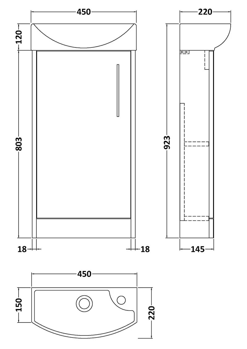 Juno Compact Floor Standing 440mm Vanity Unit With Left Hand Ceramic Basin - Metallic Slate Matt