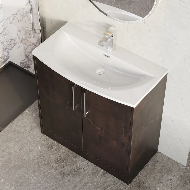 Juno 800mm Floor Standing 2 Door Vanity Unit & Curved Ceramic Basin - Metallic Slate Matt