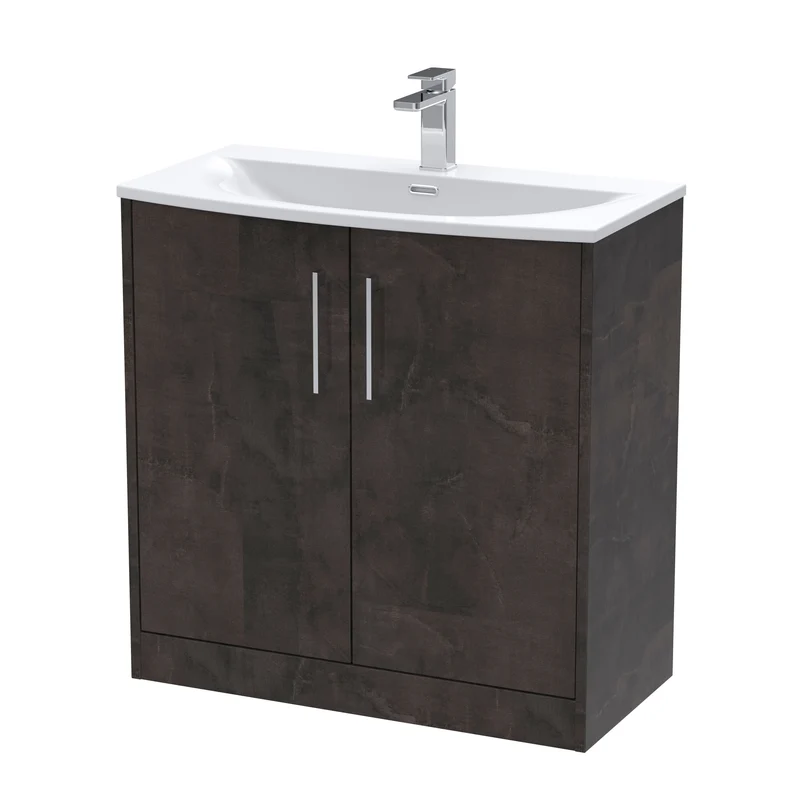 Juno 800mm Floor Standing 2 Door Vanity Unit & Curved Ceramic Basin - Metallic Slate Matt