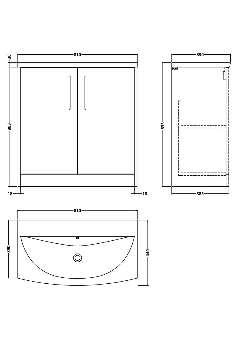 Juno 800mm Floor Standing 2 Door Vanity Unit & Curved Ceramic Basin - Metallic Slate Matt