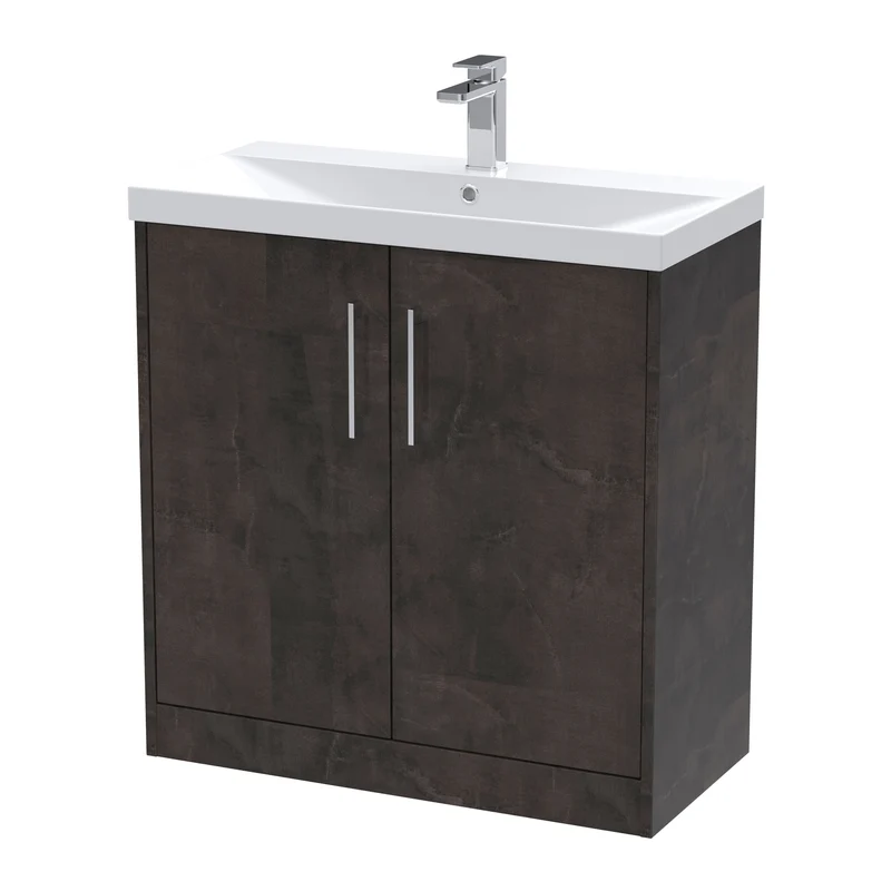Juno 800mm Floor Standing 2 Door Vanity Unit & Thin Edge Ceramic Basin - Metallic Slate Matt