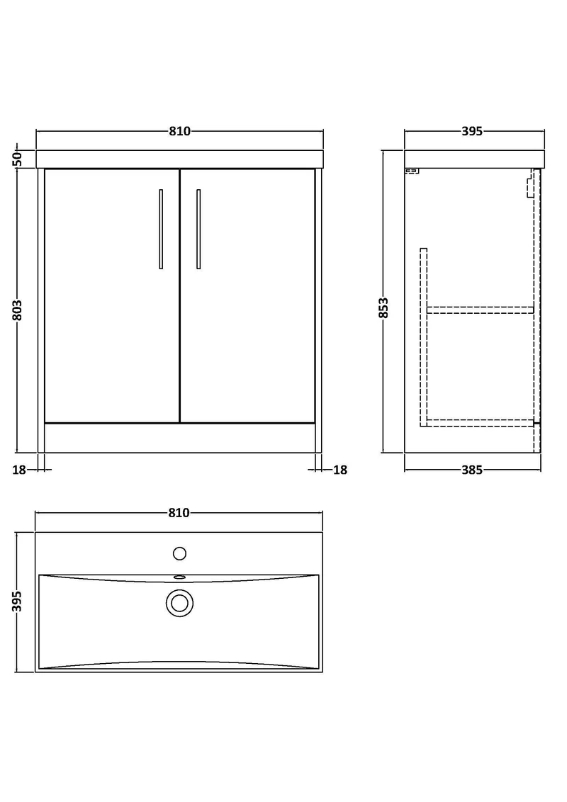 Juno 800mm Floor Standing 2 Door Vanity Unit & Thin Edge Ceramic Basin - Metallic Slate Matt