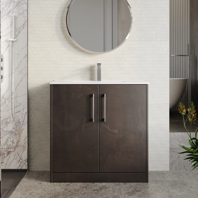 Juno 800mm Floor Standing 2 Door Vanity Unit & Minimalist Ceramic Basin - Metallic Slate Matt