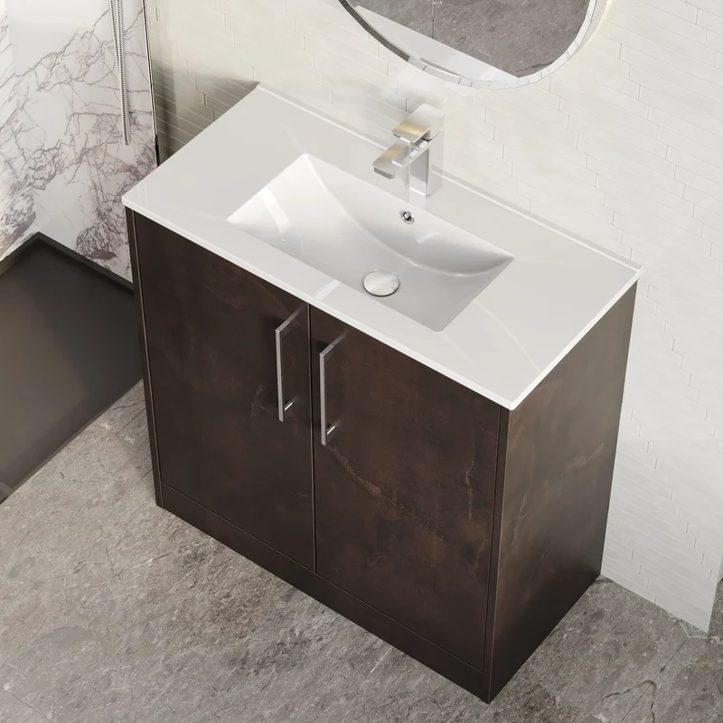 Juno 800mm Floor Standing 2 Door Vanity Unit & Minimalist Ceramic Basin - Metallic Slate Matt