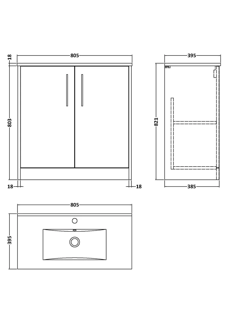Juno 800mm Floor Standing 2 Door Vanity Unit & Minimalist Ceramic Basin - Metallic Slate Matt