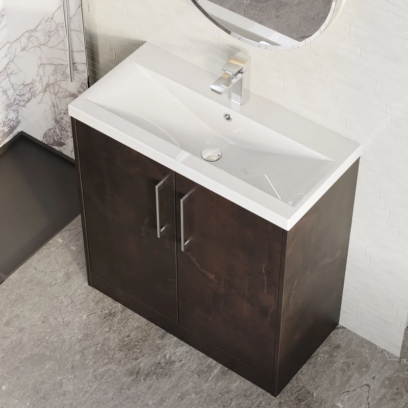 Juno 800mm Floor Standing 2 Door Vanity Unit & Mid Edge Ceramic Basin - Metallic Slate Matt
