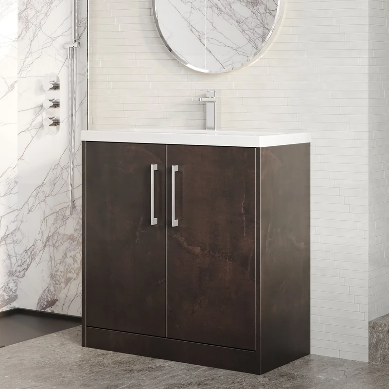 Juno 800mm Floor Standing 2 Door Vanity Unit & Mid Edge Ceramic Basin - Metallic Slate Matt