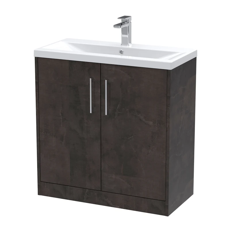 Juno 800mm Floor Standing 2 Door Vanity Unit & Mid Edge Ceramic Basin - Metallic Slate Matt