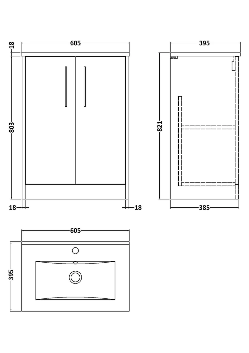 Juno 600mm Floor Standing 2 Door Vanity Unit & Minimalist Ceramic Basin - Metallic Slate Matt