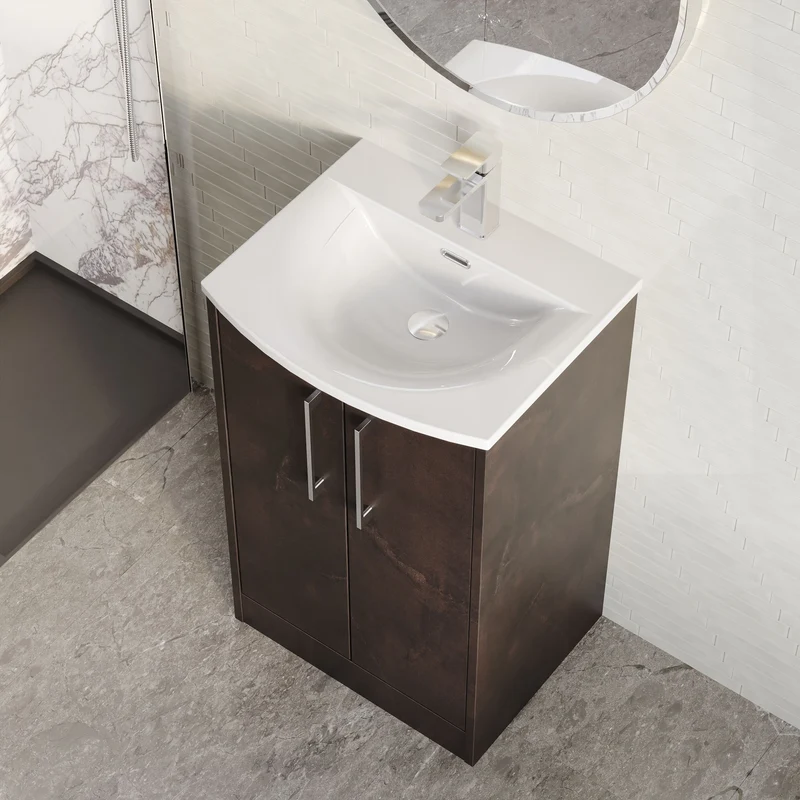 Juno 500mm Floor Standing 2 Door Vanity Unit & Curved Ceramic Basin - Metallic Slate Matt