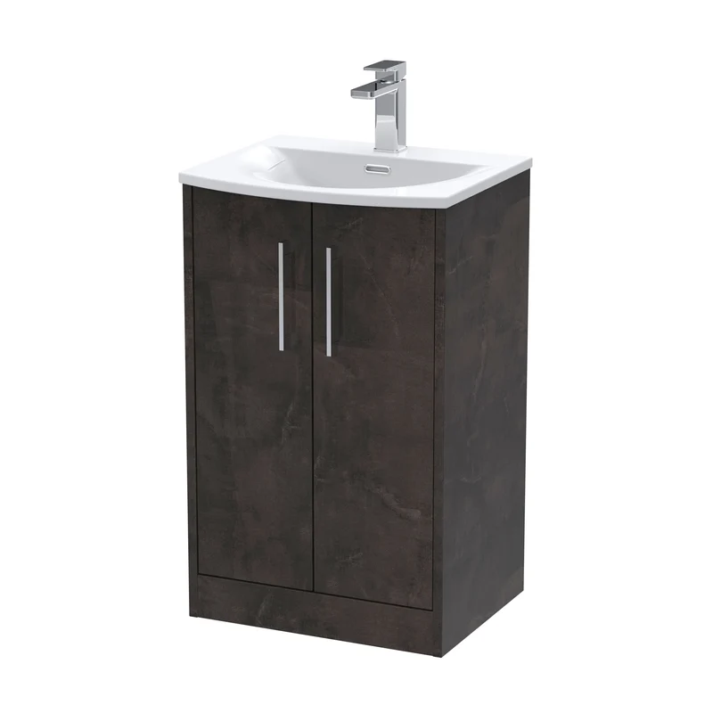 Juno 500mm Floor Standing 2 Door Vanity Unit & Curved Ceramic Basin - Metallic Slate Matt