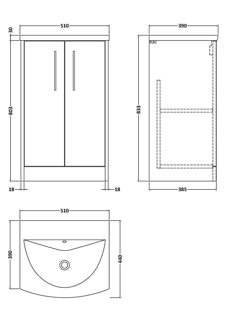 Juno 500mm Floor Standing 2 Door Vanity Unit & Curved Ceramic Basin - Metallic Slate Matt