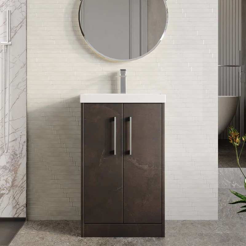 Juno 500mm Floor Standing 2 Door Vanity Unit & Thin Edge Ceramic Basin - Metallic Slate Matt