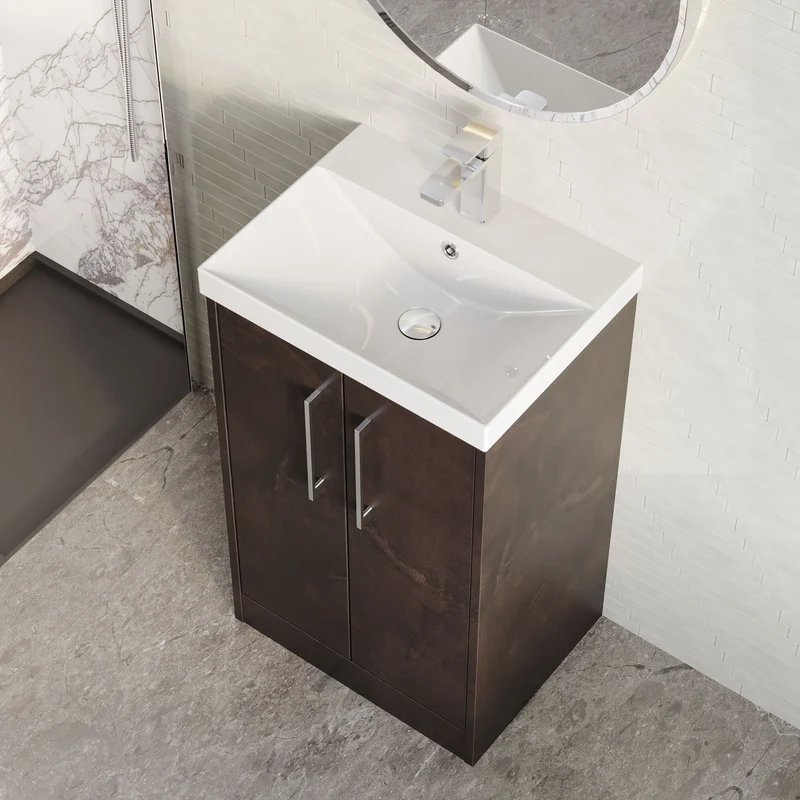Juno 500mm Floor Standing 2 Door Vanity Unit & Thin Edge Ceramic Basin - Metallic Slate Matt