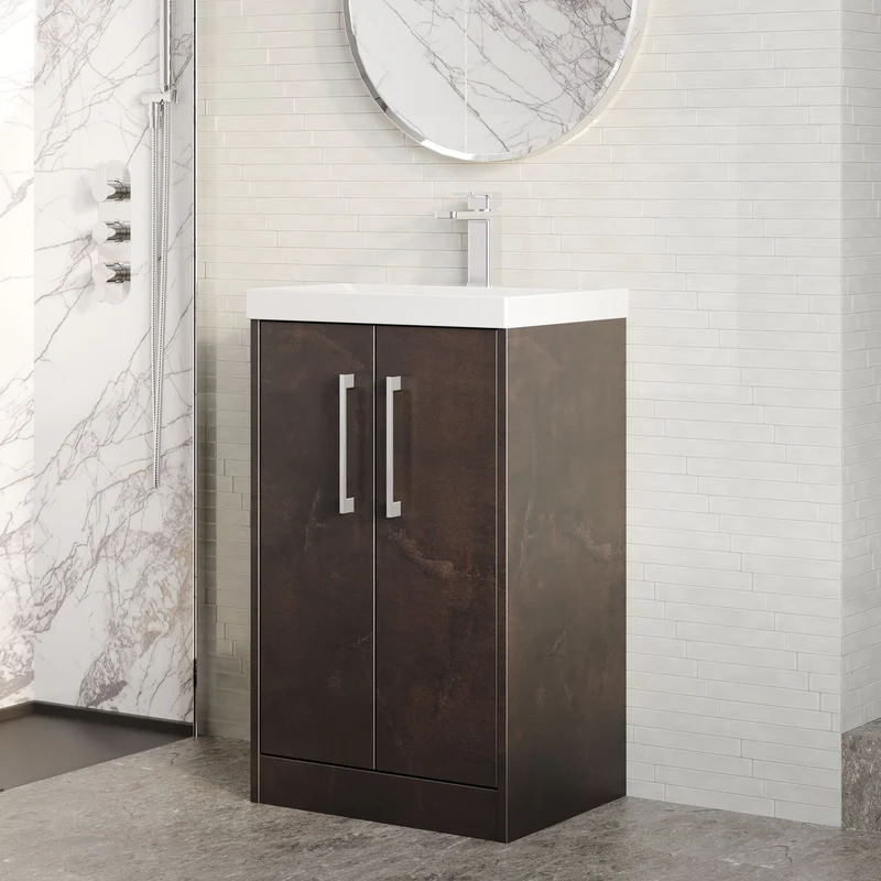 Juno 500mm Floor Standing 2 Door Vanity Unit & Thin Edge Ceramic Basin - Metallic Slate Matt