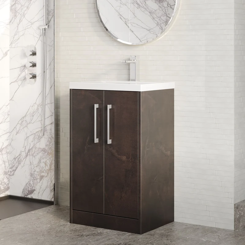 Juno 500mm Floor Standing 2 Door Vanity Unit & Mid Edge Ceramic Basin - Metallic Slate Matt