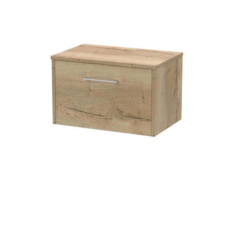 Juno 600mm Wall Hung 1 Drawer Vanity Unit & Worktop - Autumn Oak Woodgrain