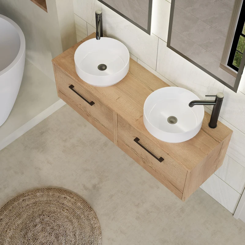 Juno 1200mm Wall Hung 2 Drawer Vanity Unit & Worktop - Autumn Oak Woodgrain