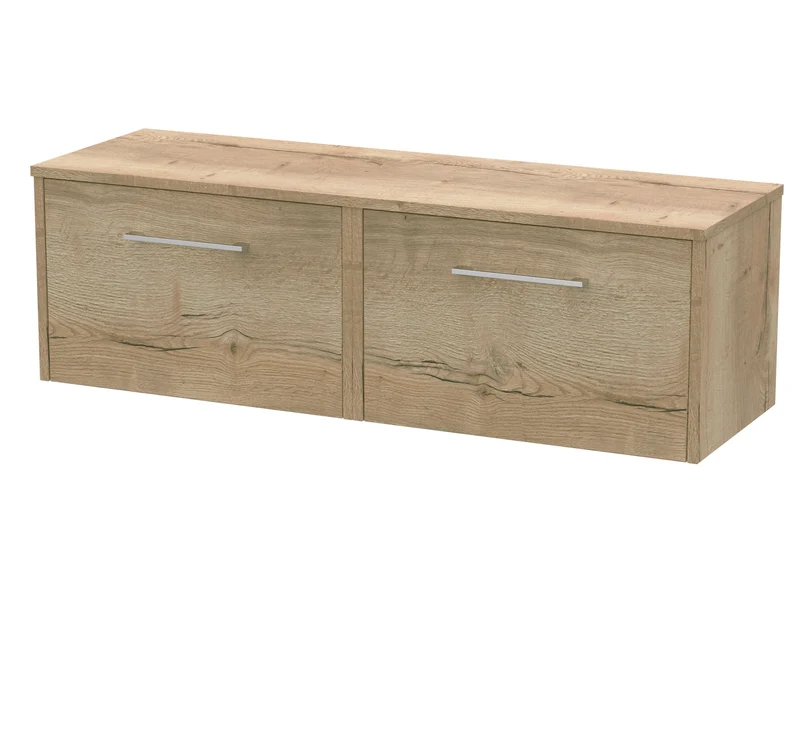 Juno 1200mm Wall Hung 2 Drawer Vanity Unit & Worktop - Autumn Oak Woodgrain