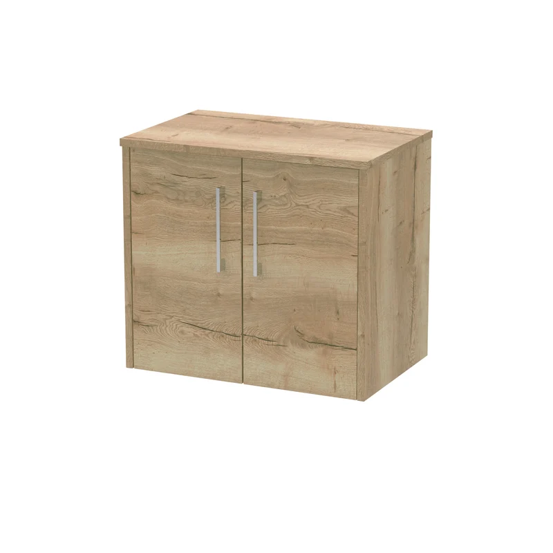 Juno 600mm Wall Hung 2 Door Vanity Unit & Worktop - Autumn Oak Woodgrain