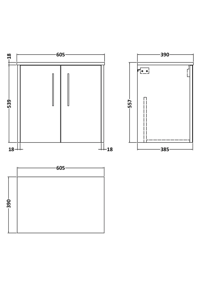 Juno 600mm Wall Hung 2 Door Vanity Unit & Worktop - Autumn Oak Woodgrain