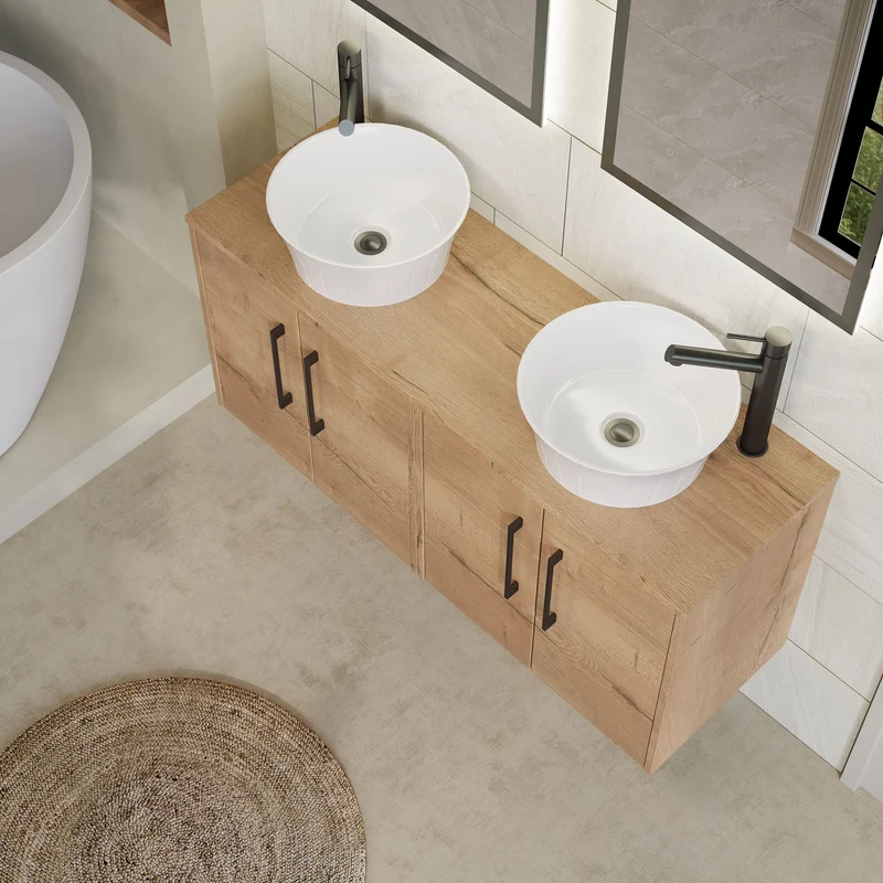 Juno 1200mm Wall Hung 4 Door Vanity Unit & Worktop - Autumn Oak Woodgrain
