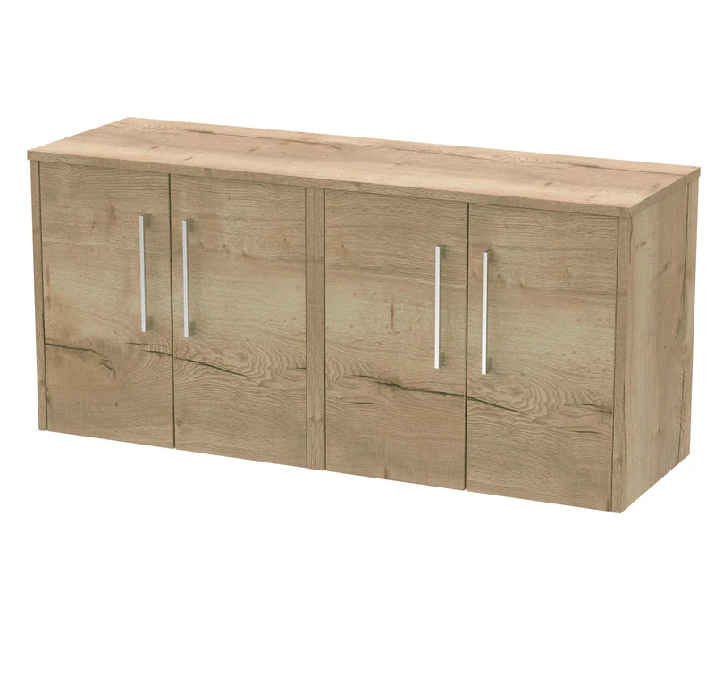 Juno 1200mm Wall Hung 4 Door Vanity Unit & Worktop - Autumn Oak Woodgrain