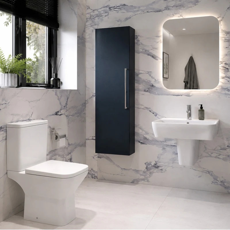 Linea Modern Sink , Toilet & Tall Storage Pack incl Free LED Mirror