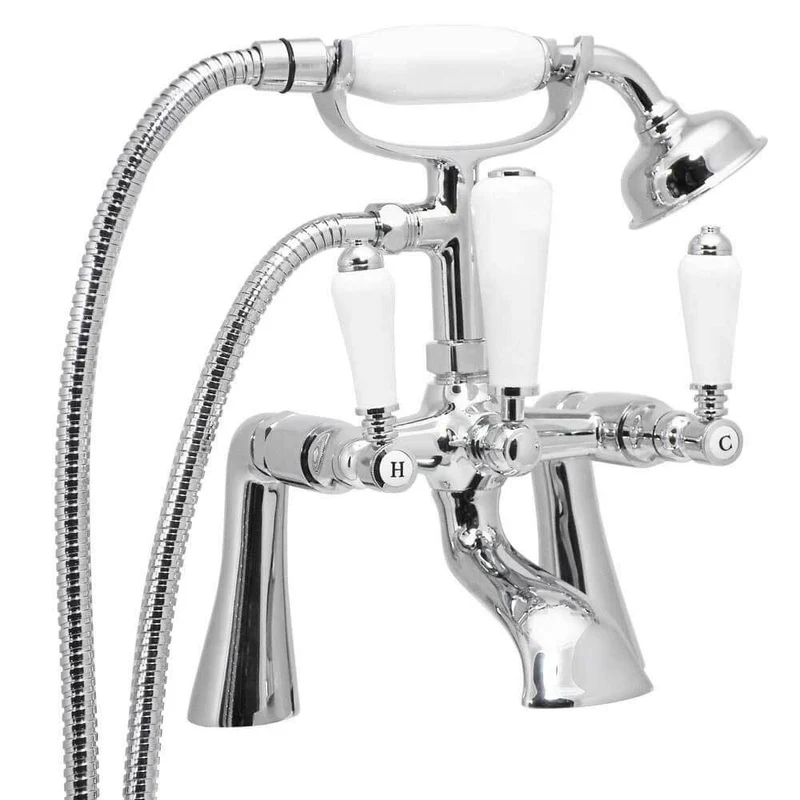 Eliseo Ricci Newbury Floor Standing Bath Shower Mixer - White Handles