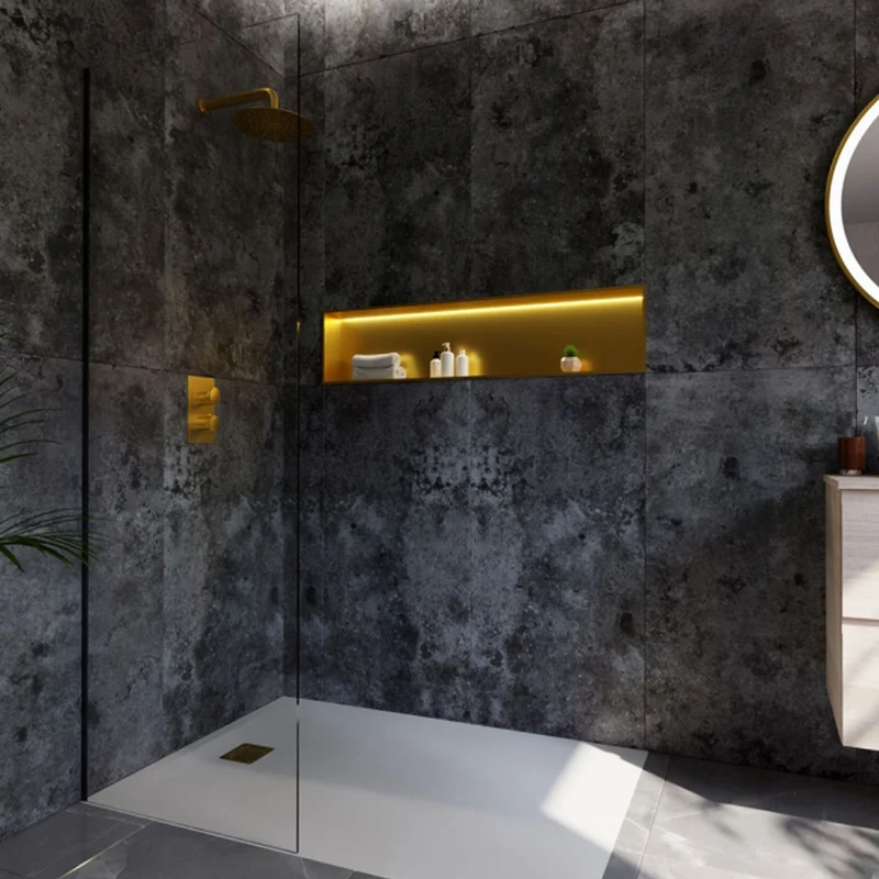 RAK INGOT 300mm x 1200mm Recessed Niche with LED Brushed Gold