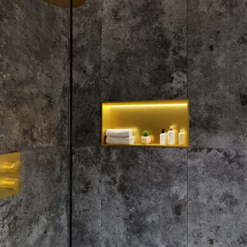 RAK INGOT 300mm x 600mm Recessed Niche with LED Brushed Gold