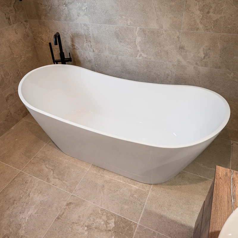 Viktor Benson Tahoe 1700 x 800mm Freestanding Double Ended Bath with Slim Over Flow & White Waste
