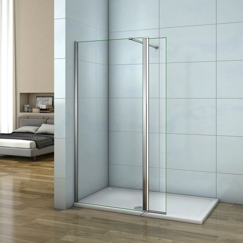 Aica paroi de douche pivotante avec une barre stabilisateur 140cm et paroi latérale à l'italienne, en 8mm verre anticalcaire, hauteur 200cm