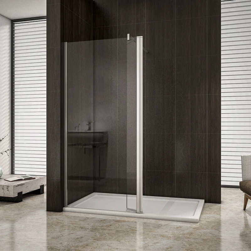Aica paroi de douche à l'italienne en 8mm verre anticalcaire avec un retour pivotant de 40cm et une barre de satbislisation de 140cm