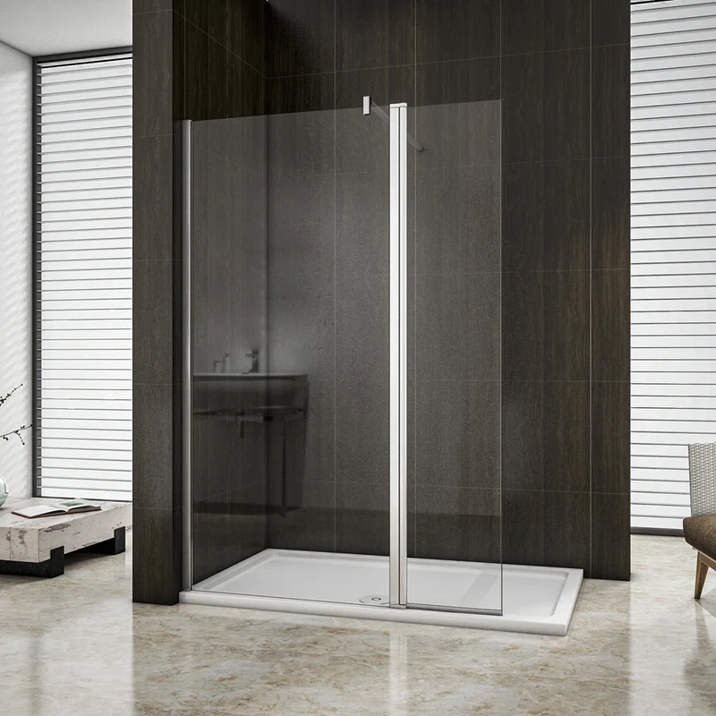Aica paroi de douche à l'italienne en 8mm verre anticalcaire avec un retour pivotant de 40cm et une barre de satbislisation de 90cm